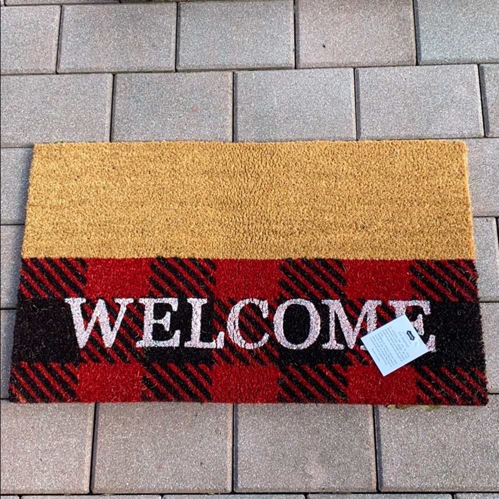 Mud pie buffalo plaid welcome coir doormat